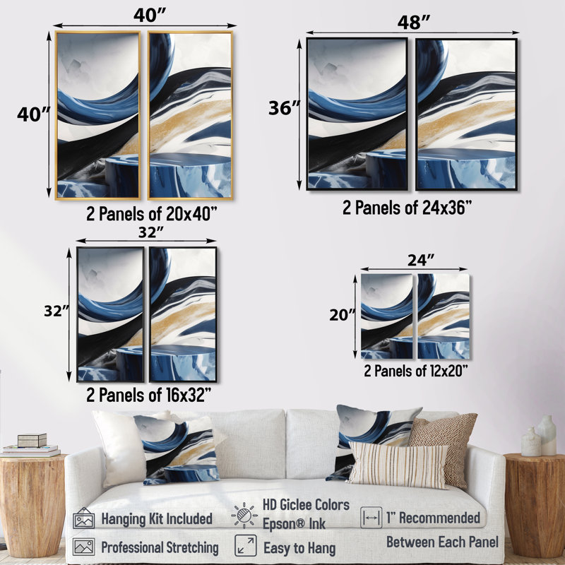 Marbre bleu crème à formes audacieuses - impressions d'art moderne sur toile 2 pièces, 40'' H x 40'' W, Brown