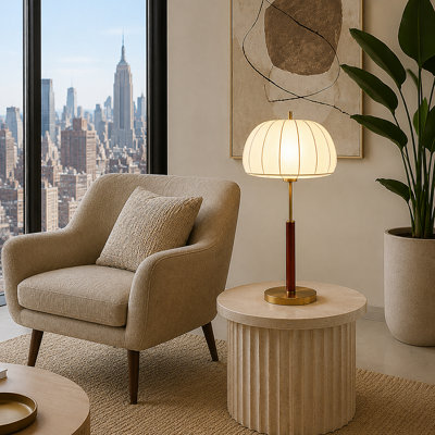 24" Modern Dome Table Lamp with White Fabric Shade Accent, Plug-In Bedside Lamp