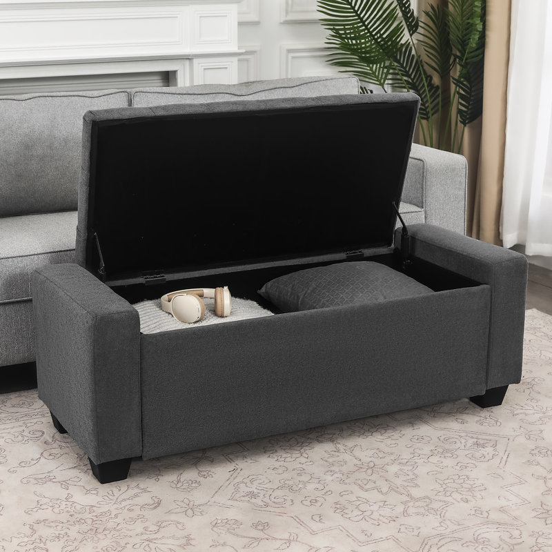 49-Inch Storage Upholstered Storage Ottoman Bench, Dark Gray
