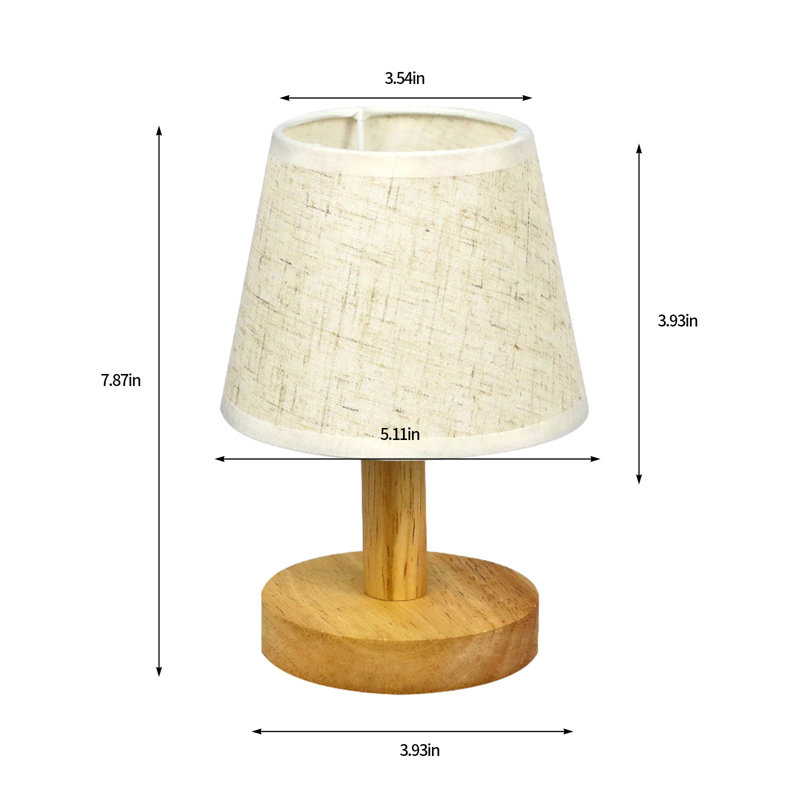 Lampe de table veilleuse pour la chambre à coucher à 3 lumières à intensité variable avec abat-jour rond en lin pour salon, bureau, dortoir, bois massif, ampoule DEL incluse