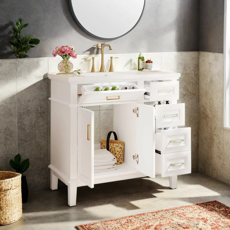 Azara 36'' Single Bathroom Vanity with Ceramic Top, White