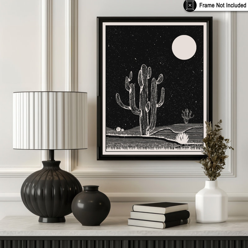 Cactus and Moon, Unframed, Poster, 24"H x 32"W