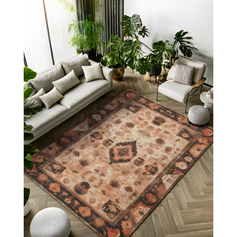 Gracianna Collection Digital Print Cotton-Polyester Brown Moroccan Rug, Runner 4' x 9'11"