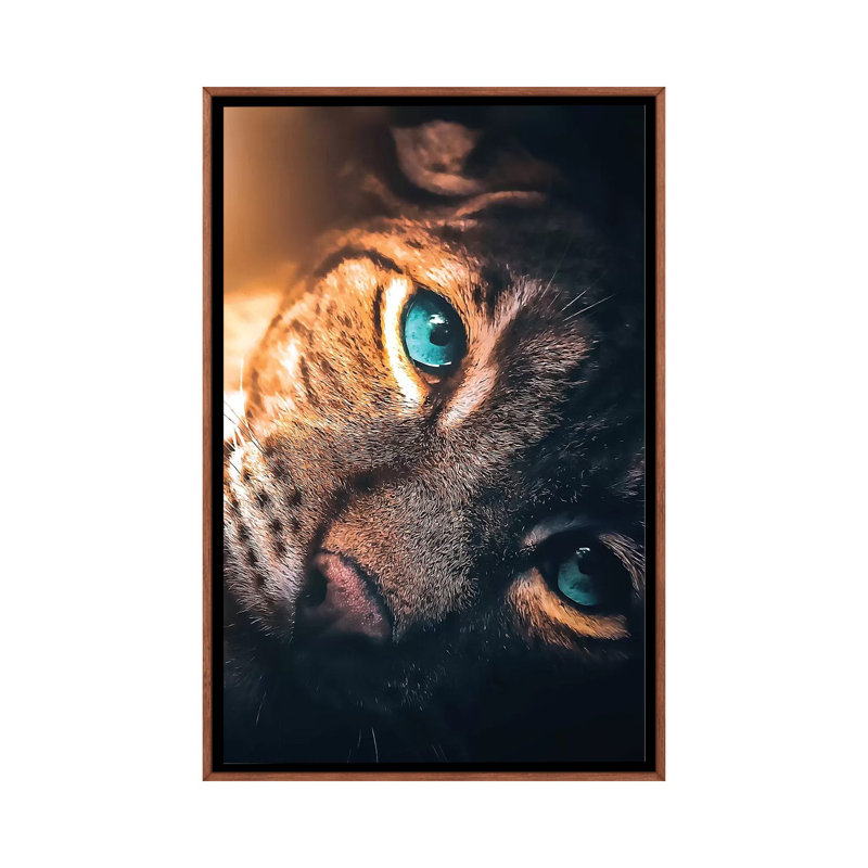 The Aqua Blue Eyed Leopard by Zenja Gammer - Print on Canvas, 66.04 cm H x 45.72 cm W, Classic Brown Wood Framed