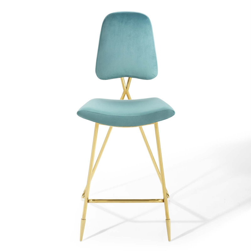 Modway Ponder Performance Velvet Bar Stool, Blue, Counter Stool (26.5" Seat Height)