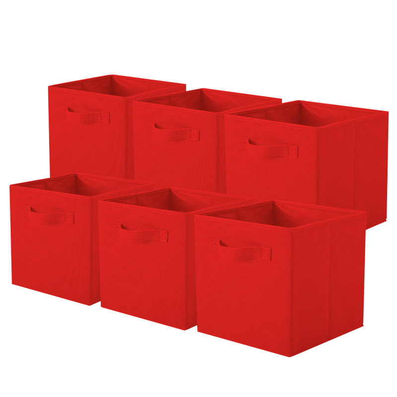 Sorbus 6 Pack 11" Foldable Fabric Storage Cube Bins with Handles, Red