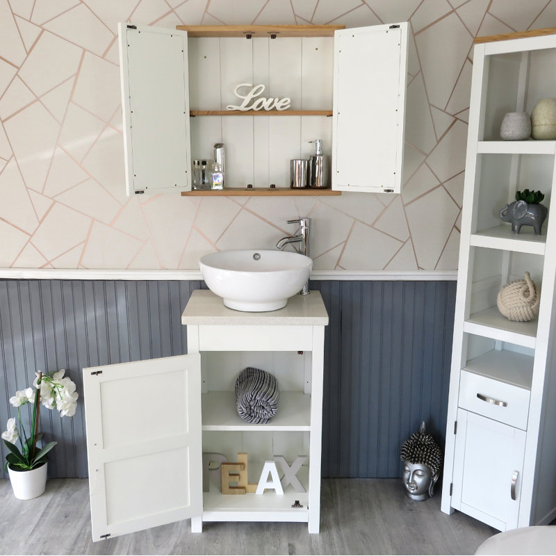 Scurlock 515mm Single Bathroom Vanity with Vessel Stone Basin, White Quartz, White