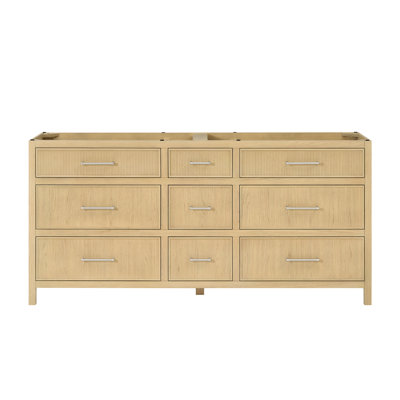 Meuble-lavabo double Isola 72 pouces en chêne scandinave, sans comptoir ni lavabo, garniture en nickel brossé