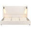 King Size, Upholstered Bed Frame, Beige, High Wingback Headboard, Adjustable Reading Lamp, , Soft Foam, No Box Spring, Easy Setup Size Beige With Lamp And Comfortable Upholstery, Wood Support, Quick