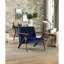 Fauteuil d'appoint en velours bleu marine, bois d'hévéa massif, finition gris antique, coussins attachés, profondeur d'assise de 22 po, largeur rétro de 30 po, structure en bois, finition pour un usage domestique