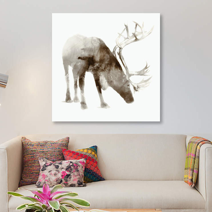 Caribou par Edward Selkirk - impression sur toile tendue, H 37 po x l 37 po x P 1,5 po, Toile tendue, Pas de tapis