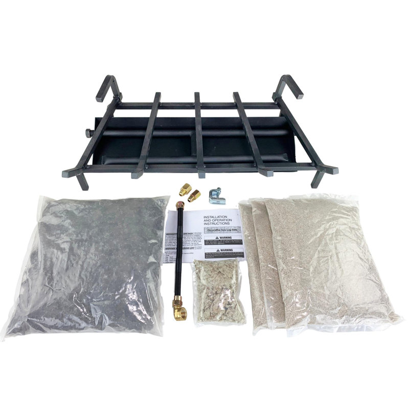 Dual Row Gas Burner Fireplace Kit with Pro Connection Kit, Silica Sand, Glowing Embers, Grate, 2.5" H x 24.25" W x 6.5" D