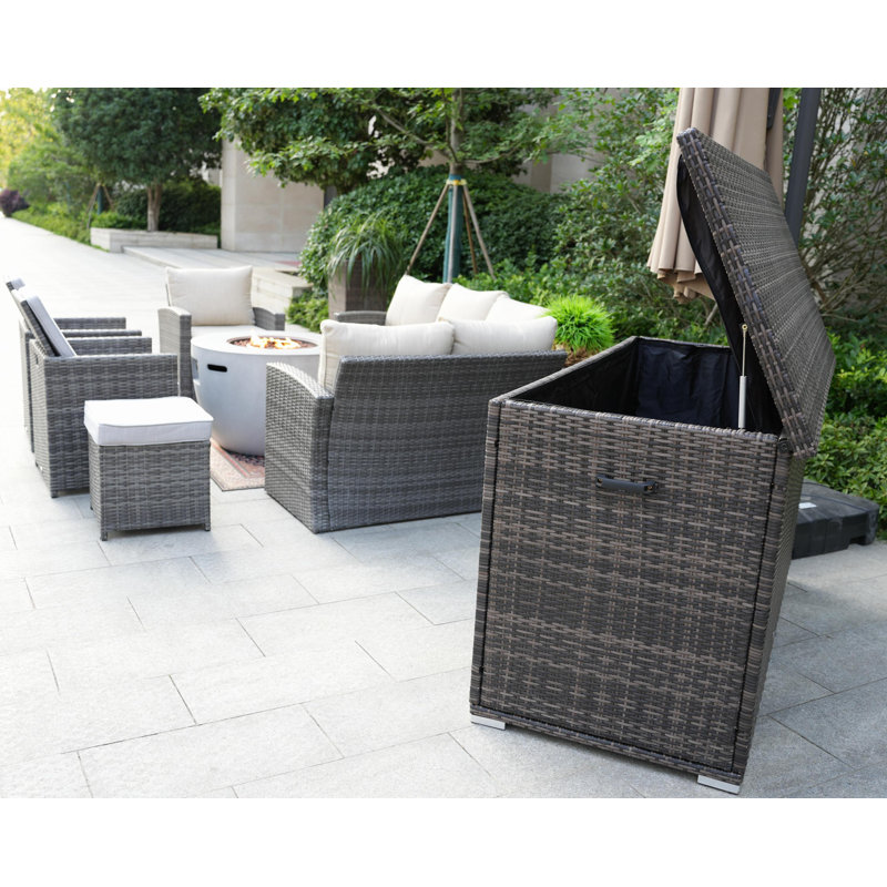 8 - Person Patio Conversation Set with Cushions, Beige, Gray