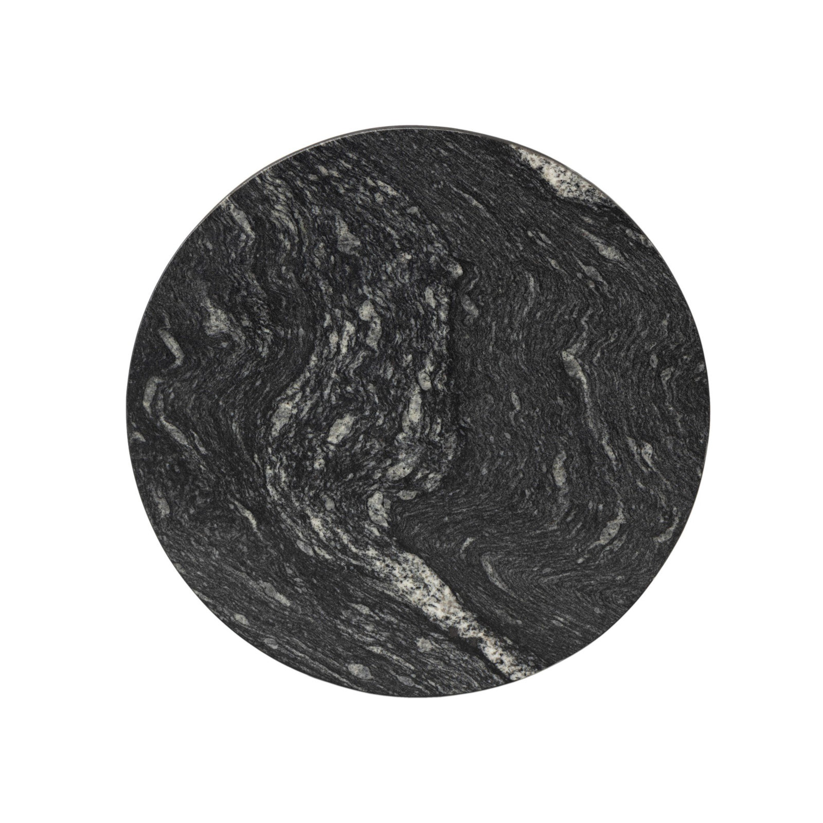 Seraphine Pedestal End Table, Black Marble, Hammered Gray