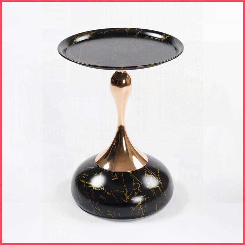Table basse à piédestal moderne en métal Mermaid Tail Utilisation polyvalente, Noir, Marbre