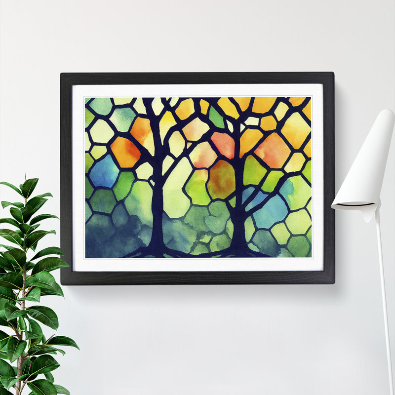 Impressive Trees Abstract - Single Picture Frame Print, Black, 46cm H x 64cm W x 2cm D