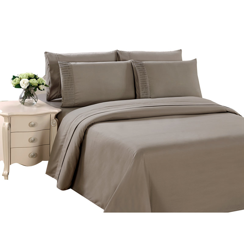 Ensemble de housse de couette en rayonne de bambou 3 pièces Marina, Housse de couette double + 2 taies d'oreiller stan, Taupe