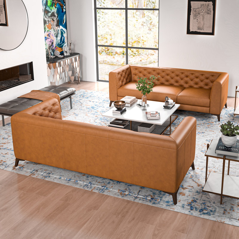 Ensemble de salon en cuir véritable 2 pièces Jahzeel
