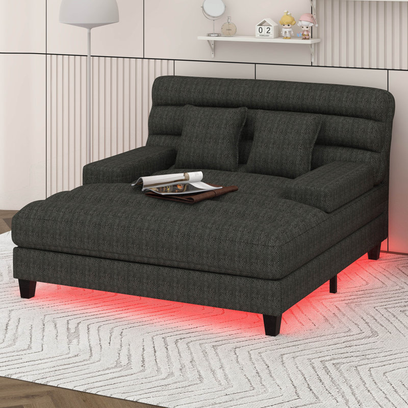 Canapé-lit 57,1 po, méridienne moderne, méridienne rembourrée en chenille avec dossier réglable et bande lumineuse à DEL
