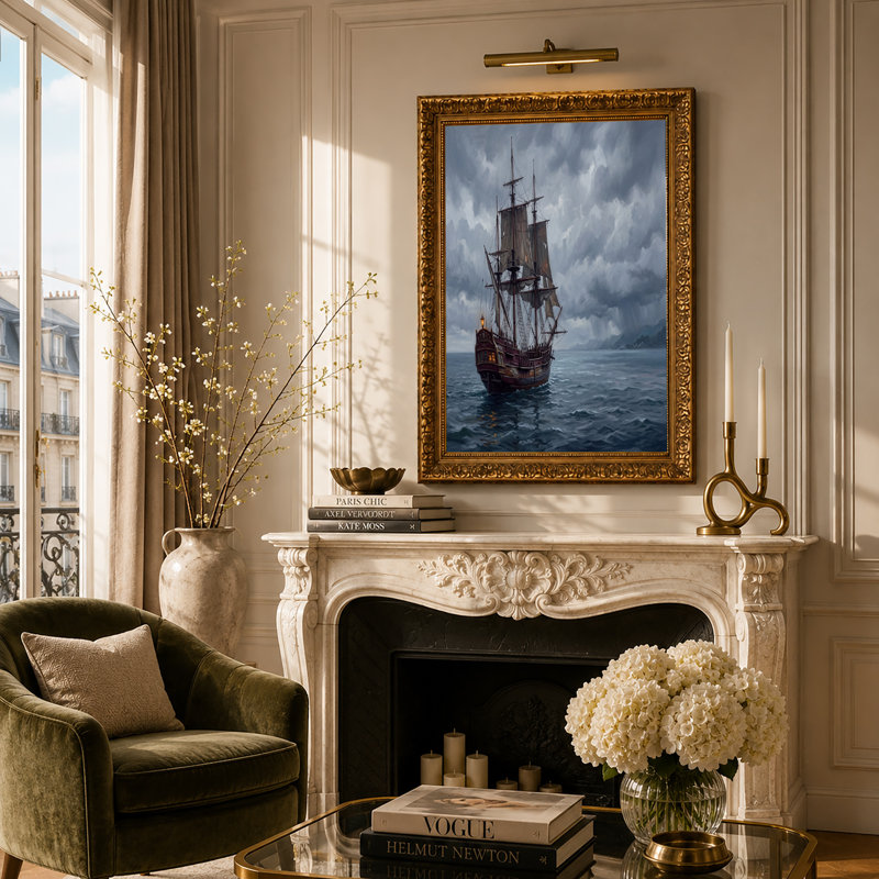 Art mural sur toile, voilier en voile dans l'océan orageux foncé, H 36 po x l 48 po