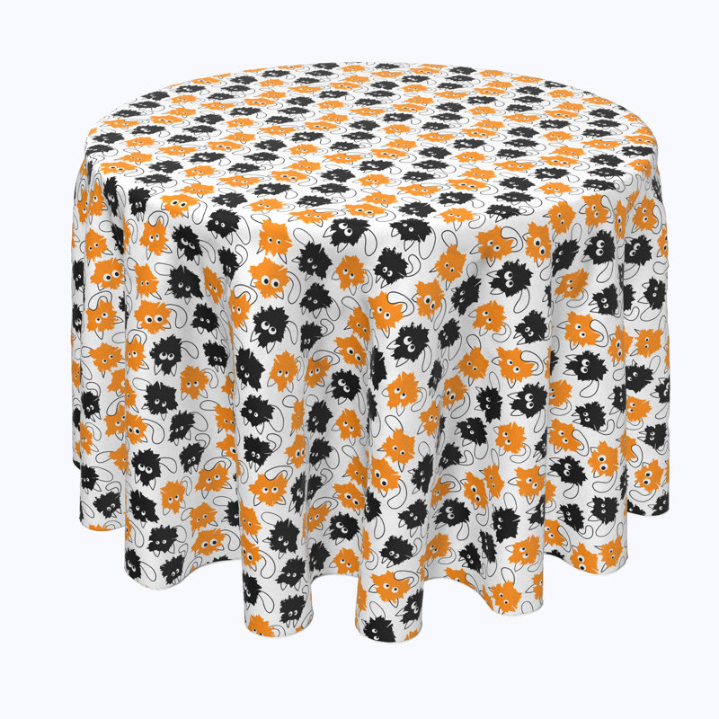 Geometric Round Halloween Tablecloth, 114" L x 114" W, Goofy Funny Cats