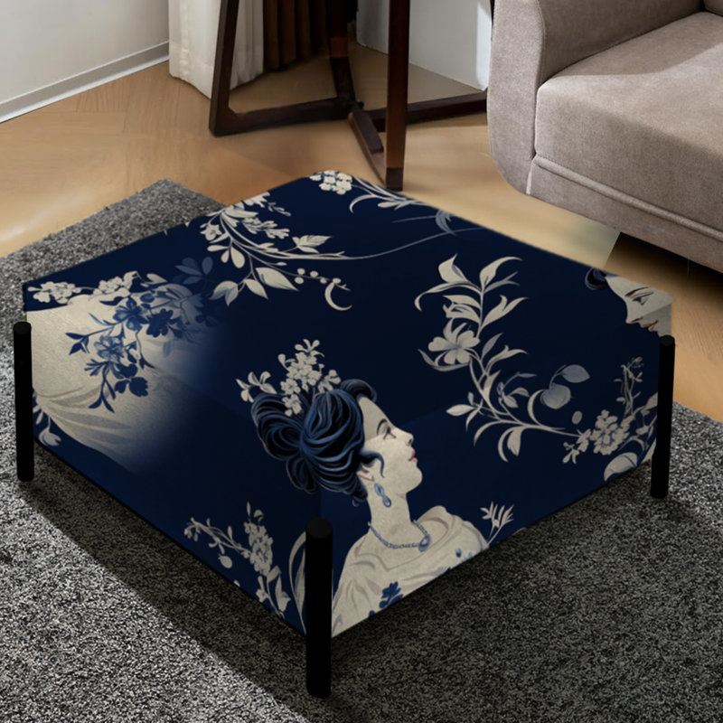 Motif victorien cobalo bleu de cobalt - grand repose-pieds carré floral
