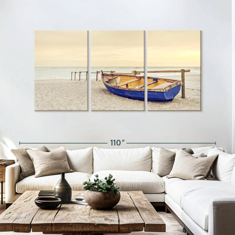 Bateau Mehar à la plage, H 45 po x l 92 po
