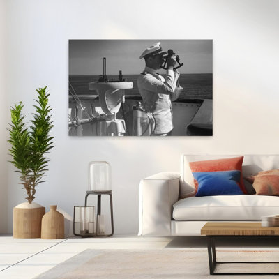 1940s, homme, marin, capitaine, agent, utilisation, sextant, pont, bateau, rétro, rétro, rétro, paysage, nature, art mural