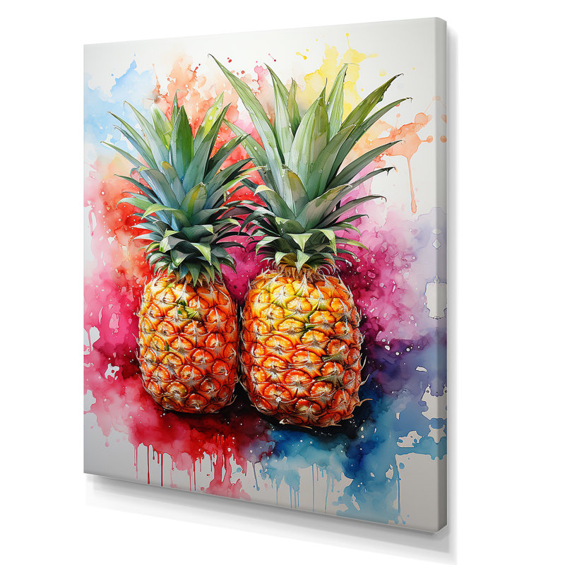 Fusion d'ananas dorés sur toile, Toile tendue, H 44 po x l 34 po x P 1,5 po