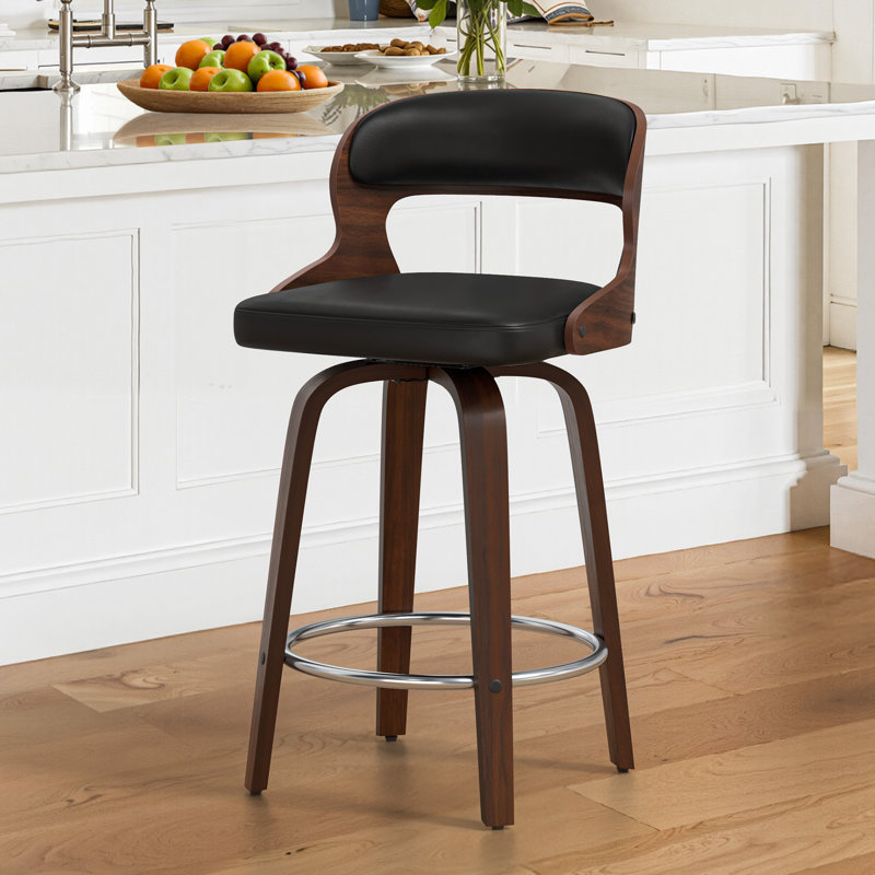 Adelene Swivel Upholstered Counter Stool, Dark Walnut, Black