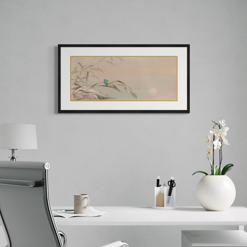 Kingfisher at Winter Dusk by Xiu Yitang - Single Picture Frame Print, 13.5" H x 25.5" W x 0.94" D, Black