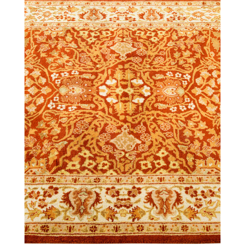 Tapis de couloir orange en laine noué à la main 3 pi 2 po x 8 pi 0 po