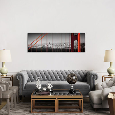 Golden Gate Bridge Panoramic Downtown View 1 Piece Wrapped Canvas Panoramic Wall Art