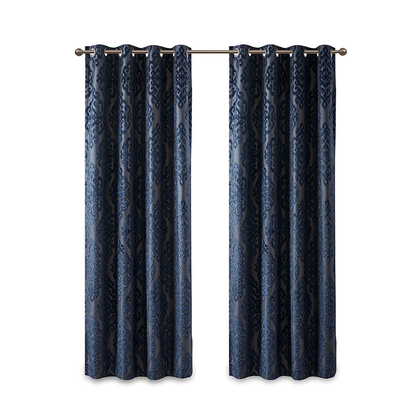 Knitted Jacquard Damask Total Blackout Grommet Top Curtain Panel(Only 1 Pc Panel), 50.05" W x 84.05" L