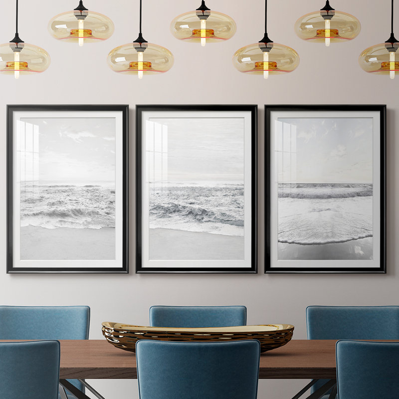 «Gentle Tides I», impression encadrée sur mesure de qualité supérieure mate - 3 pièces, Noir, H 19 po x l 27 po