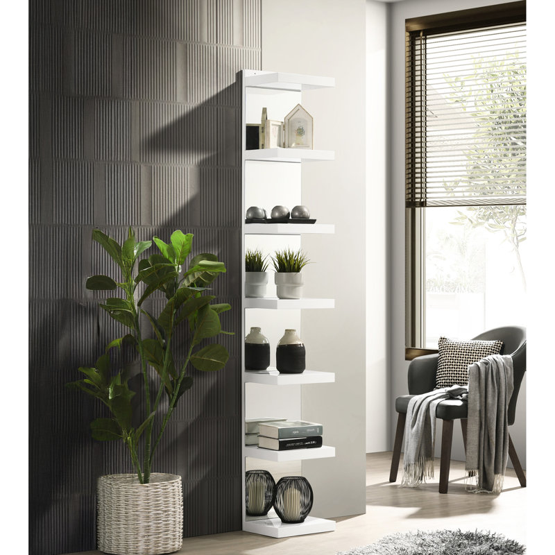 Étagère décorative chic avec dossier en miroir - 7 tablettes et bureau de travail en verre
