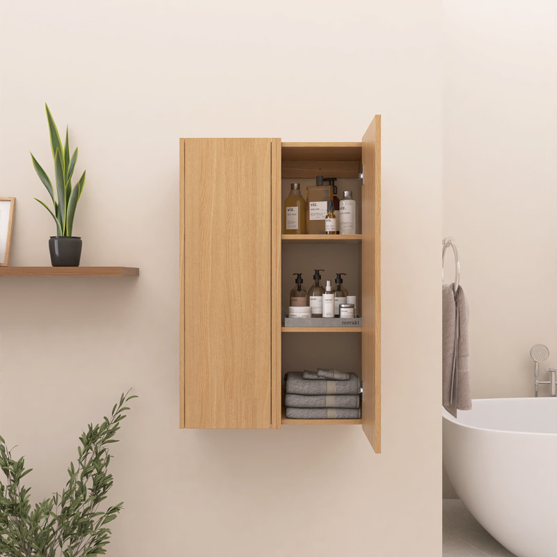 Combo armoire murale 24 po avec portes à fermeture douce et tablettes internes, Original Oak