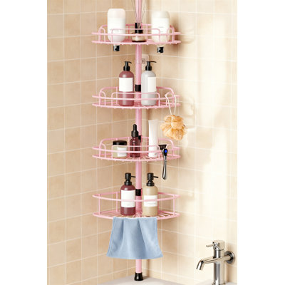4-Tier Adjustable Corner Shower Caddy Tension Pole, Rust-Resistant, 47-121 Inch, No-Drill Installation, Silver Gray