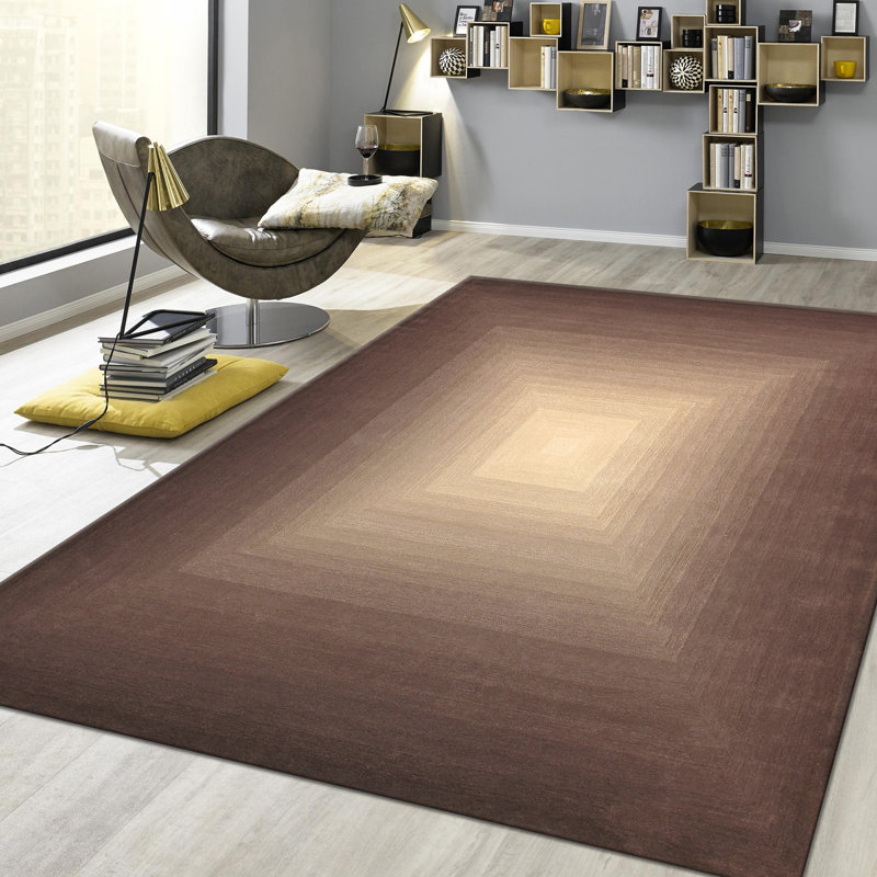 Handmade Brown and Ivory Wool Silk 9' x 12' Tufted Rug