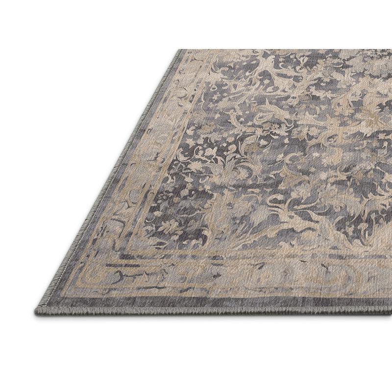 Machine Washable Gray Area Rug, Rectangle 4' x 6'
