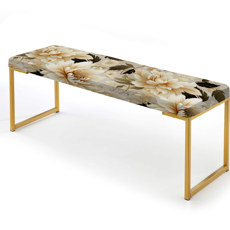 Beige antique fleur harmonie - banc rembourré floral doré