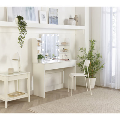 White Dressing Table, Vanity Unit Dresser with Lights and Mirror for Bedroom Ebern Designs