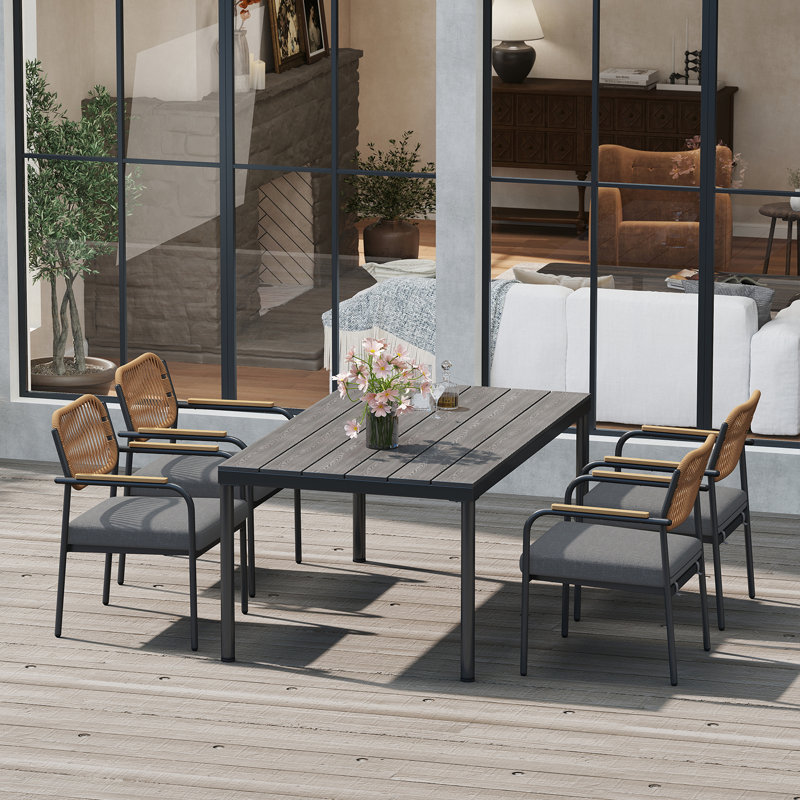 Ensemble repas d'extérieur rectangulaire pour 4 personnes 5 pièces, Gris / brun