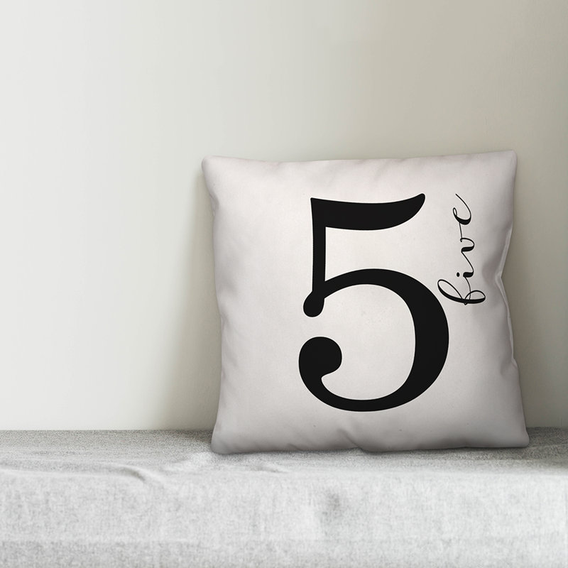  Script Number Indoor/Outdoor Throw Pillow, 5