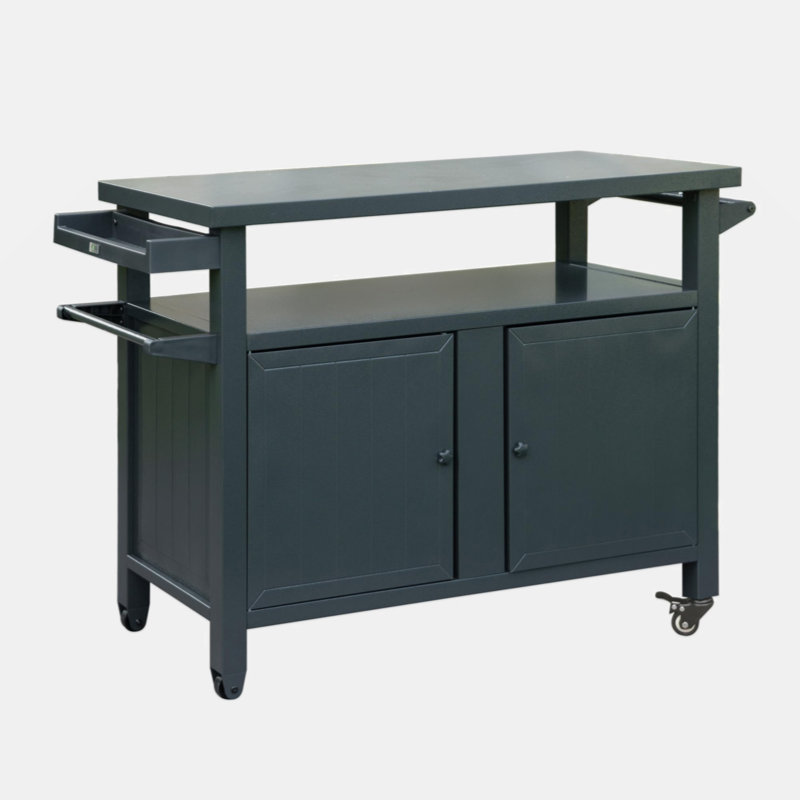 Armoire de rangement pour barbecue avec roulettes, table de barbecue en métal pour l'extérieur, Gris
