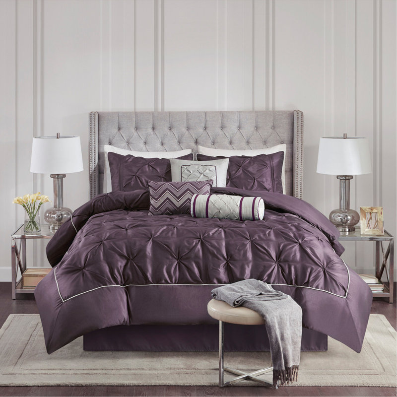 Ensemble d'édredon touffeté 7 pièces prune complète, Mauve, Édredon double et 6 pièces supplémentaires
