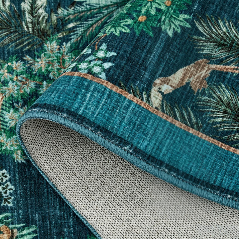 Tapis de couloir lavable à imprimé jungle pour salon et chambre à coucher, Bleu, 10 x 13 pi