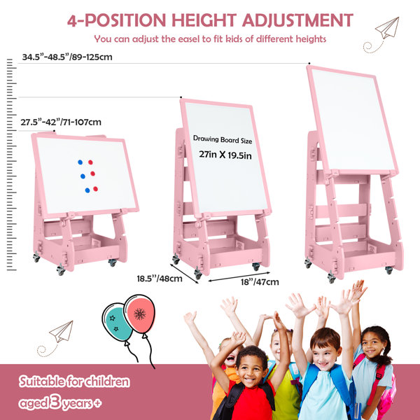 Gymax 2 in 1 Kids Easel Table & Chair Set Adjustable Art Painting Board  Light Pink 