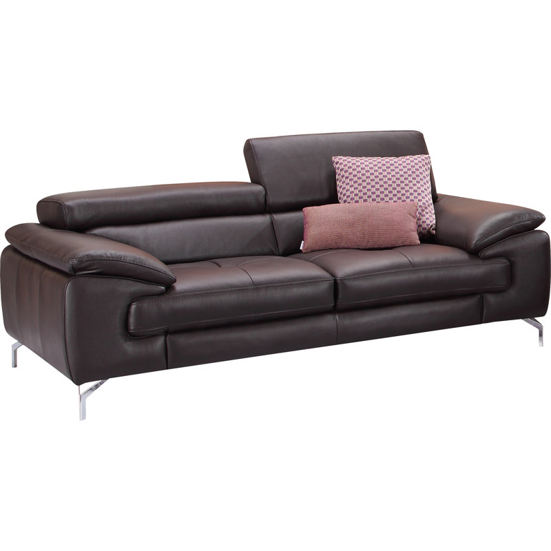Laurenard 73" Genuine Leather Pillow Top Arm Sofa, Black Genuine Leather, 36.2" H x 73" W x 42" D