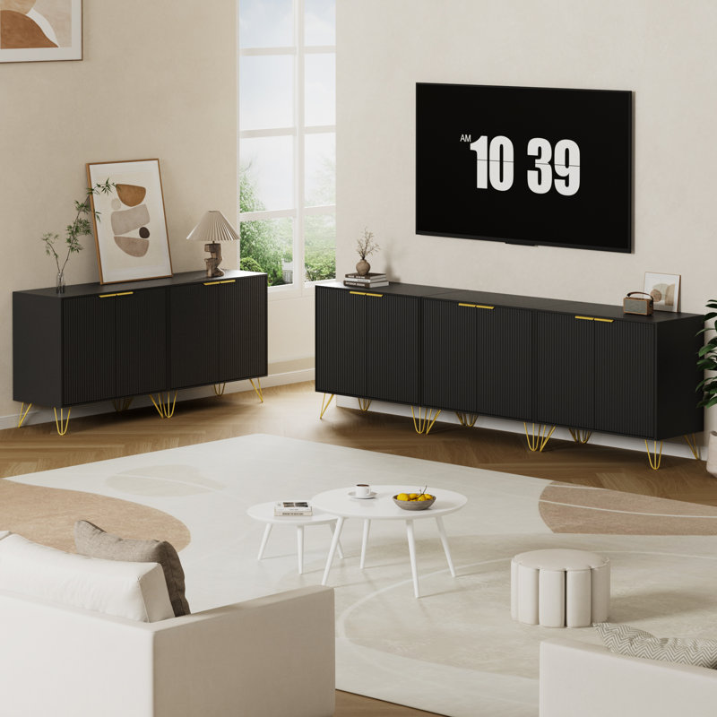 Meuble télé pour téléviseur de 85 po ou moins, Noir, noir, noir, noir